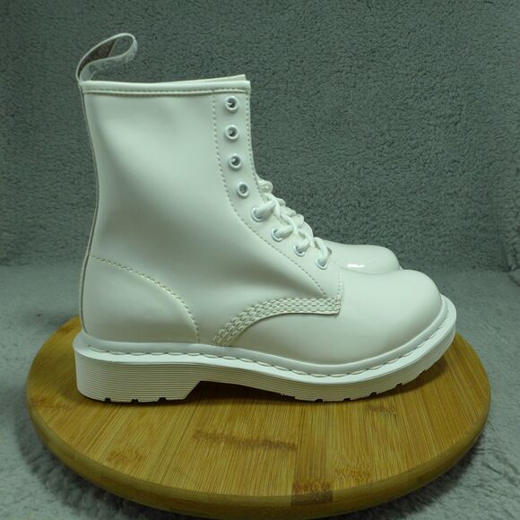 Dr. Martens 1460 Mono White Patent Leather Boots Woman's Size 7 26728100 - Picture 2 of 10
